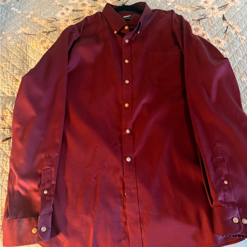 Lands' End Burgundy Casual Button-Down Shirt